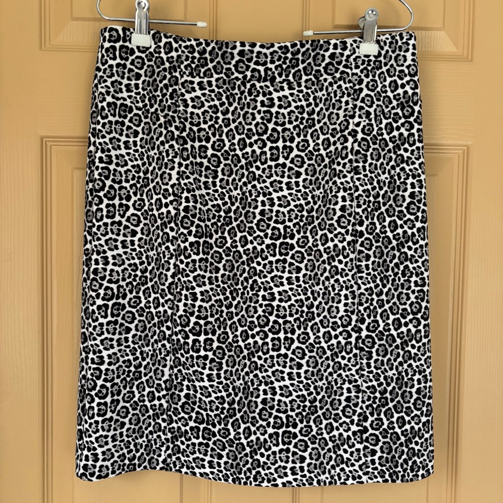 Michael Kors Women Leopard Print Pencil Skirt Black White Animal Size M 1564-E